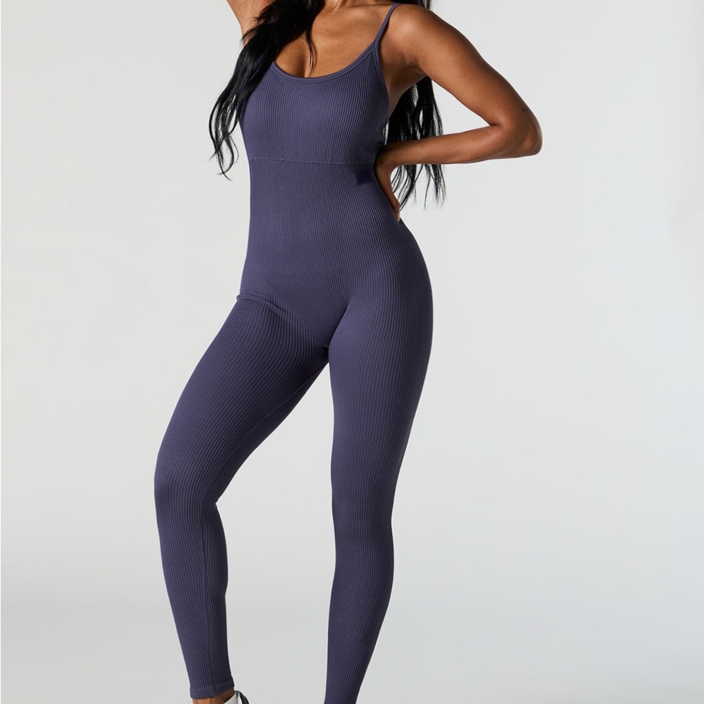 Active seamless ribbed scoop neck jumpsuit